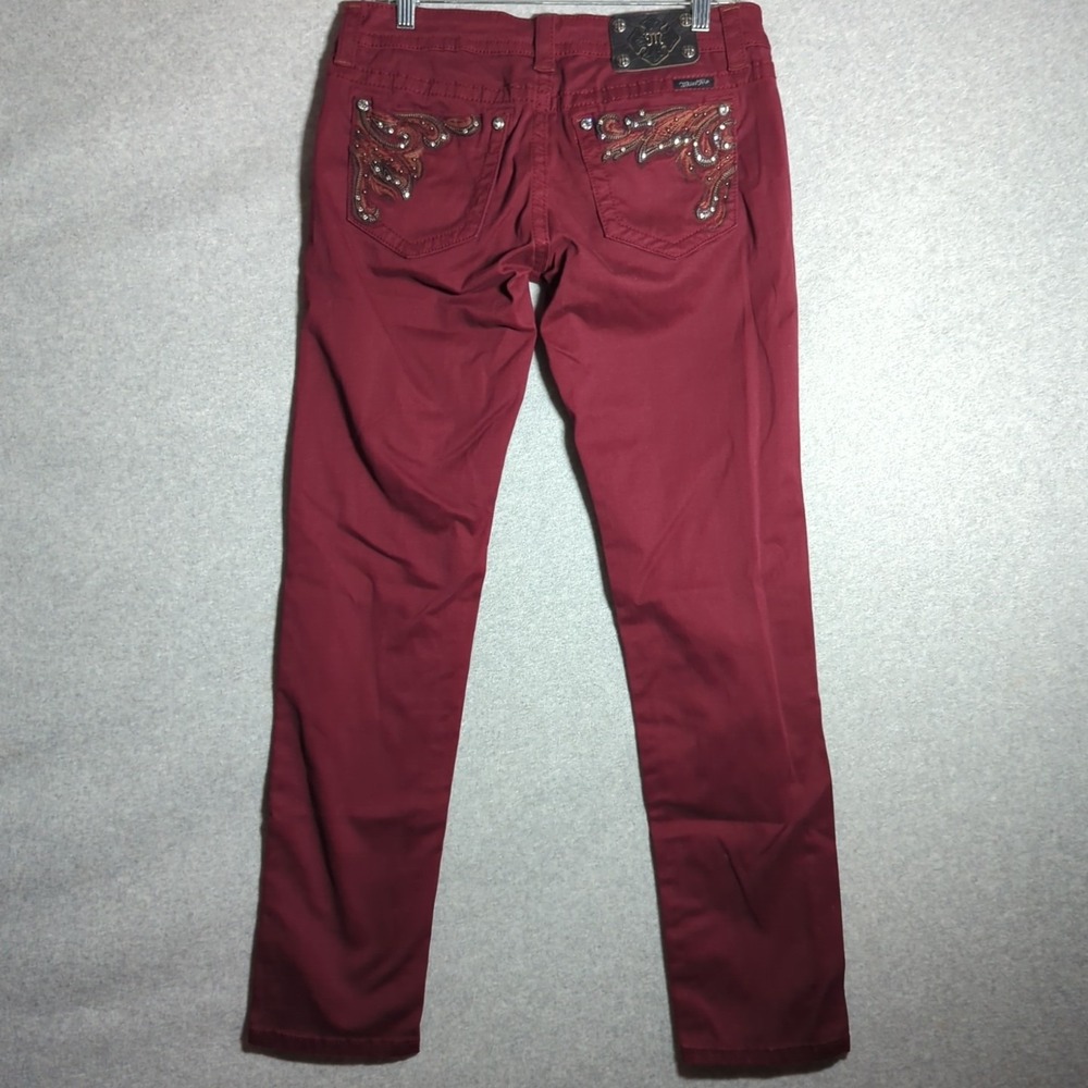 Y2K Miss Me Women 30 Jeans Burgundy Skinny Tapered Embellished  Pockets JP5614S2